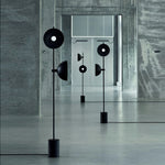 lampe sol noire moderne minimaliste deux sources lumineuses interrupteur tactile métal