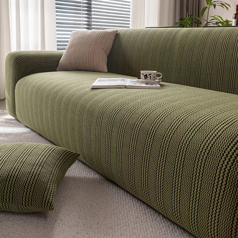 housse canapé extensible vert olive rayures horizontales protection tissu moderne anti dérapant salon