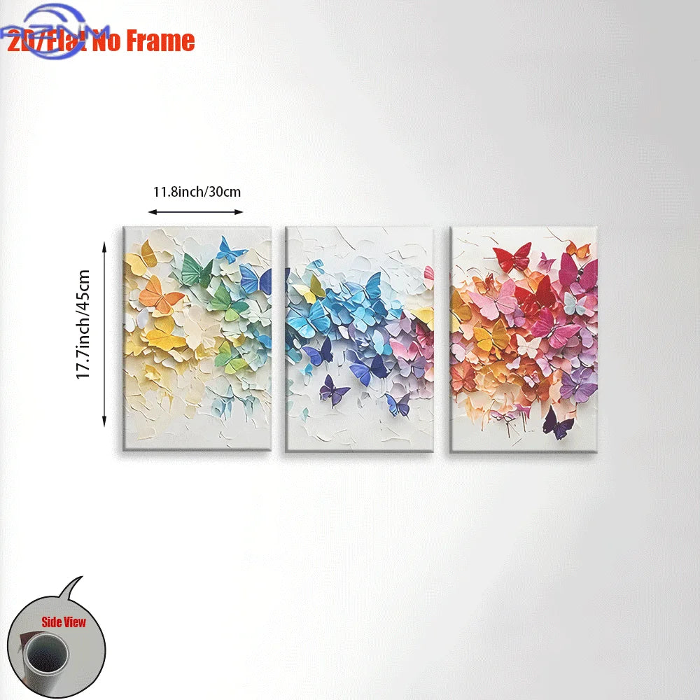 tableaux murals modernes papillons multicolores toile sans cadre ensemble trois impressions abstraites carreaux