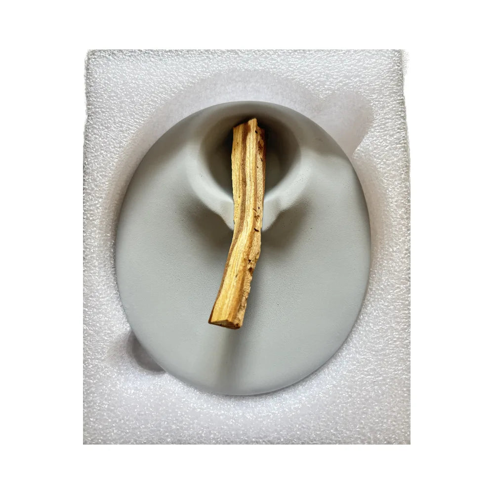 support allumettes marron foncé rond moderne plateau brûlant sauge ciment décoration yoga méditation