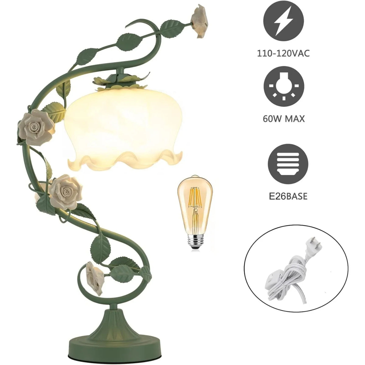 lampe table verte abat jour floral transparent chambre salon vintage