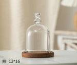cloche verre transparent base bois bougie parfumée pinçon décoratives