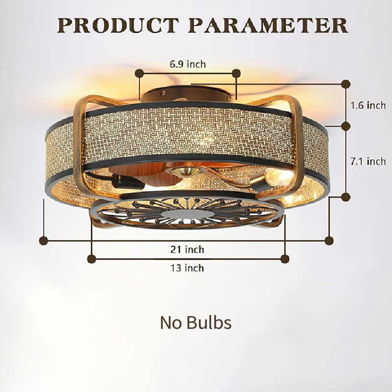 ventilateur moderne noir doré tissu floral led vitesses reversible télécommande