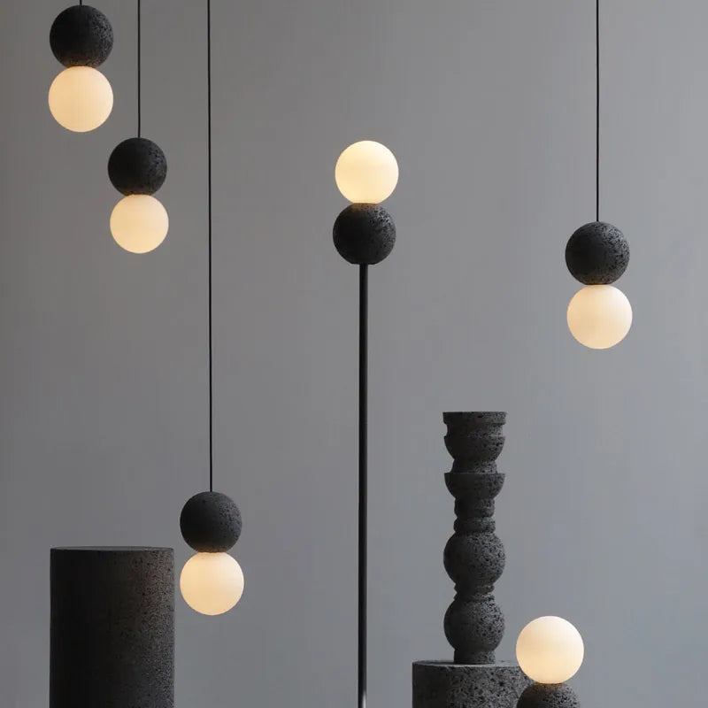 suspension lumineuse moderne minimaliste pierre verre blanc gris texturée 90 260V