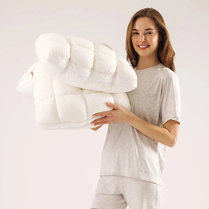oreiller polyester coton quadrillé blanc rose gris bleu clair moderne élastique doux