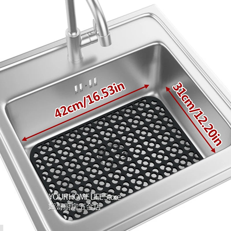 tapis protection silicone moderne gris perforations antidérapant cuisine vaisselle fond évier résistance chaleur