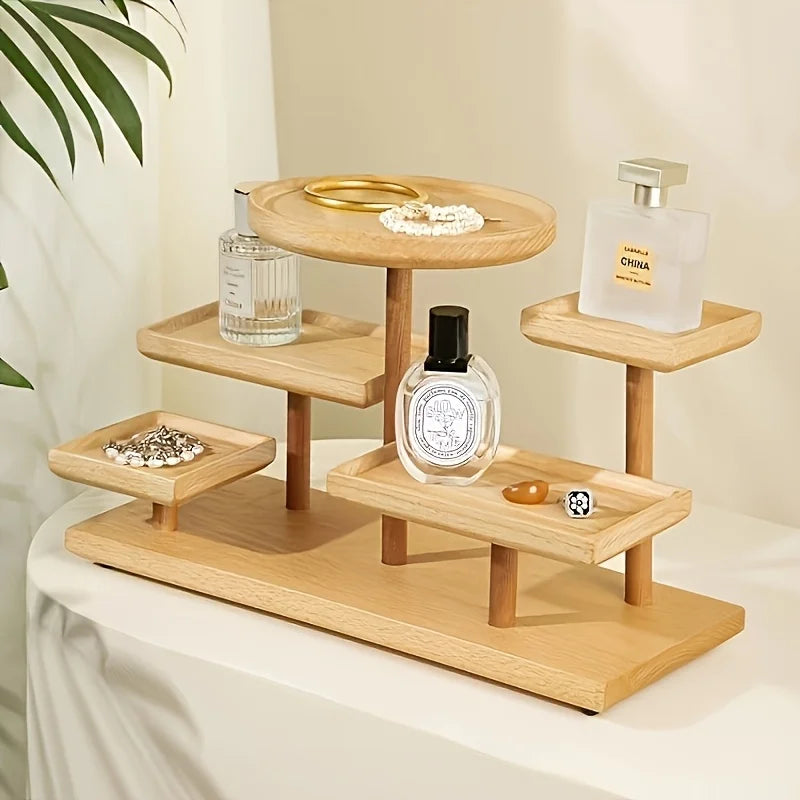 étagère bois naturel multi niveaux moderne rangement bijoux plantes décoration minimaliste multifonctionnelle haute qualité