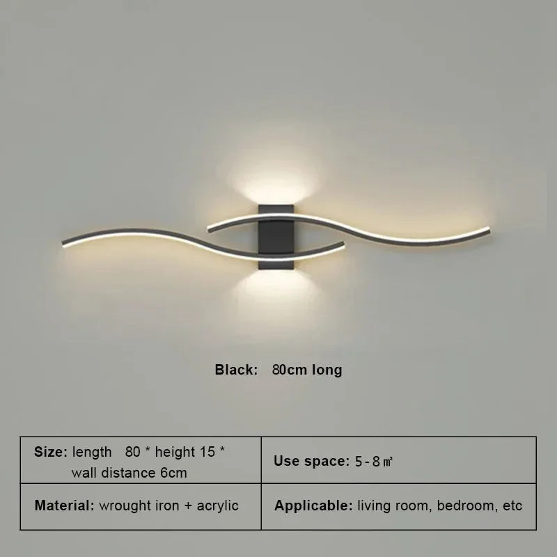 applique murale led moderne 60 80cm noir doré blanc ondulée télécommande chambre salon cuisine