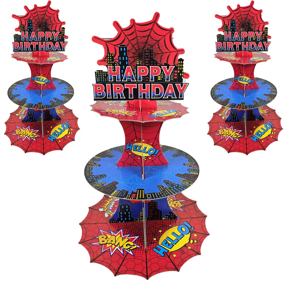 support gâteaux festif spiderman happy birthday cupcakes rouge bleu toile d'araignée moderne décoration anniversaire