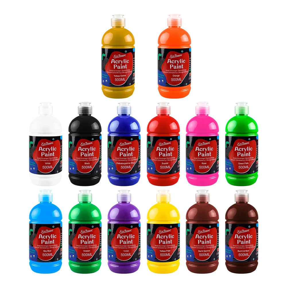 peinture acrylique 500ml blanc noir bleu rouge vert jaune orange pinceau papier dessin bouchon