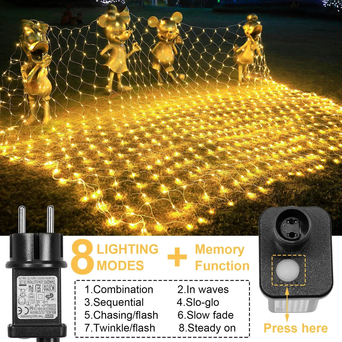 filet lumineux led ip44 multicolore modes minuterie mémoire éclairage extérieur intérieur moderne clips adaptateur