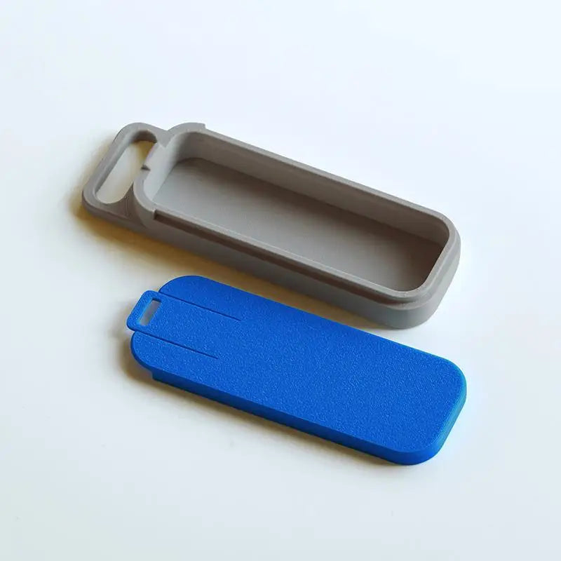 boîte rangement câbles gris jaune bleu texture mat moderne anneau fixation portable sécurisée