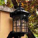 lampe murale solaire extérieure étanche noir marron texture bois verre transparent vintage rustique