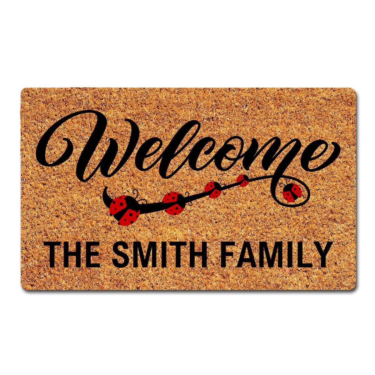tapis d'entrée moderne coccinelles bienvenue antidérapant extérieur intérieur famille marron rouge noir