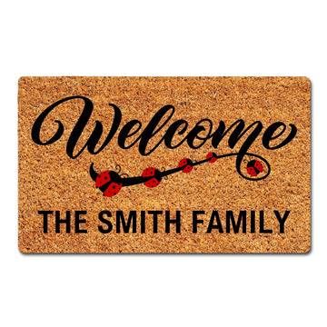 tapis d'entrée moderne coccinelles bienvenue antidérapant extérieur intérieur famille marron rouge noir