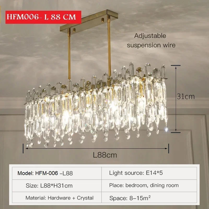 lustre moderne élégant cristal transparent doré salon chambre restaurant