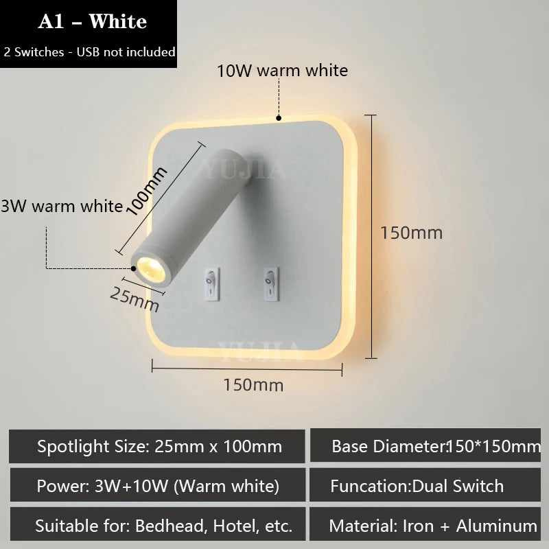 lampe murale multifonctionnelle moderne rechargeable usb noir blanc bronze laiton