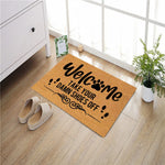 tapis d'entrée antidérapant marron clair imprimé welcome empreintes chien résistant moderne sol