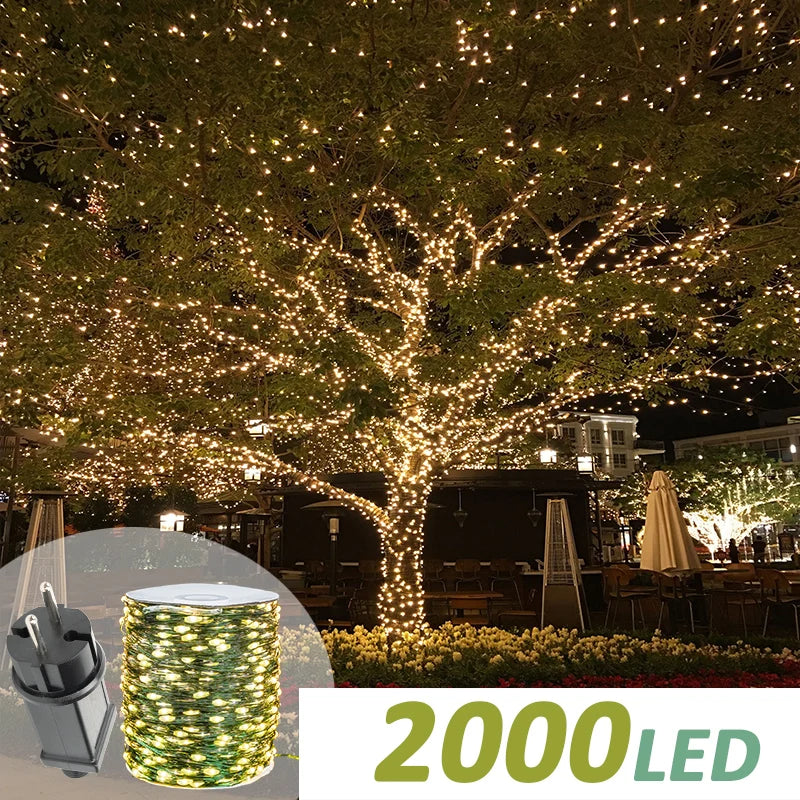 guirlande lumineuse led fil cuivre vert decoration exterieur jardin Noel halloween imperméable