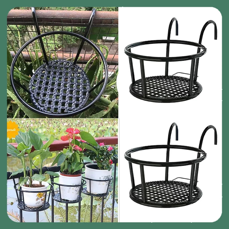 support plante mur noir grille moderne crochets balcon extérieur robuste fixations suspensions fleurs