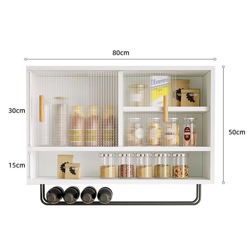 meuble mural compartiments bois clair moderne minimaliste tasses thé bouteilles lampe haut parleur clips
