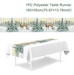 table noel chemin blanc motif flocon renne decoration festive polyester