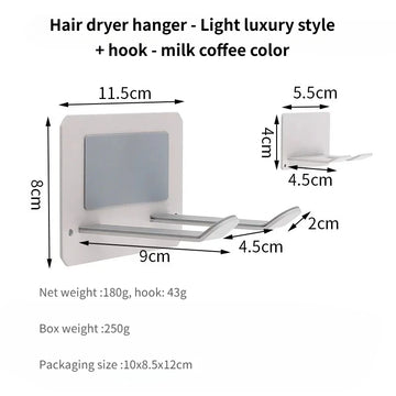 support mural anti dérapant porte sèche cheveux moderne finition inoxydable blanc noir doré