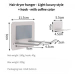 support mural anti dérapant porte sèche cheveux moderne finition inoxydable blanc noir doré