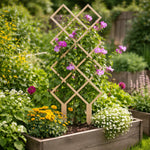 treillis bois moderne géométrique carrés imbriqués opaque beige clair pot fleurs jardin fixe