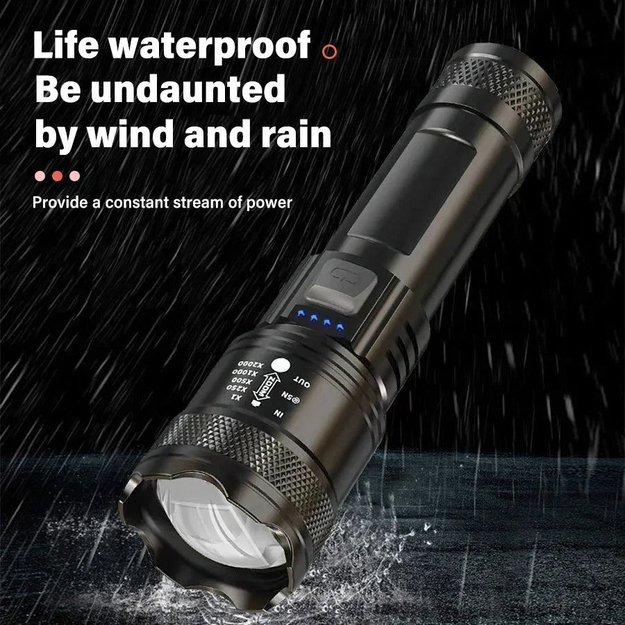 lampe torche noire rechargeable led puissante longue portée indicateur charge usb