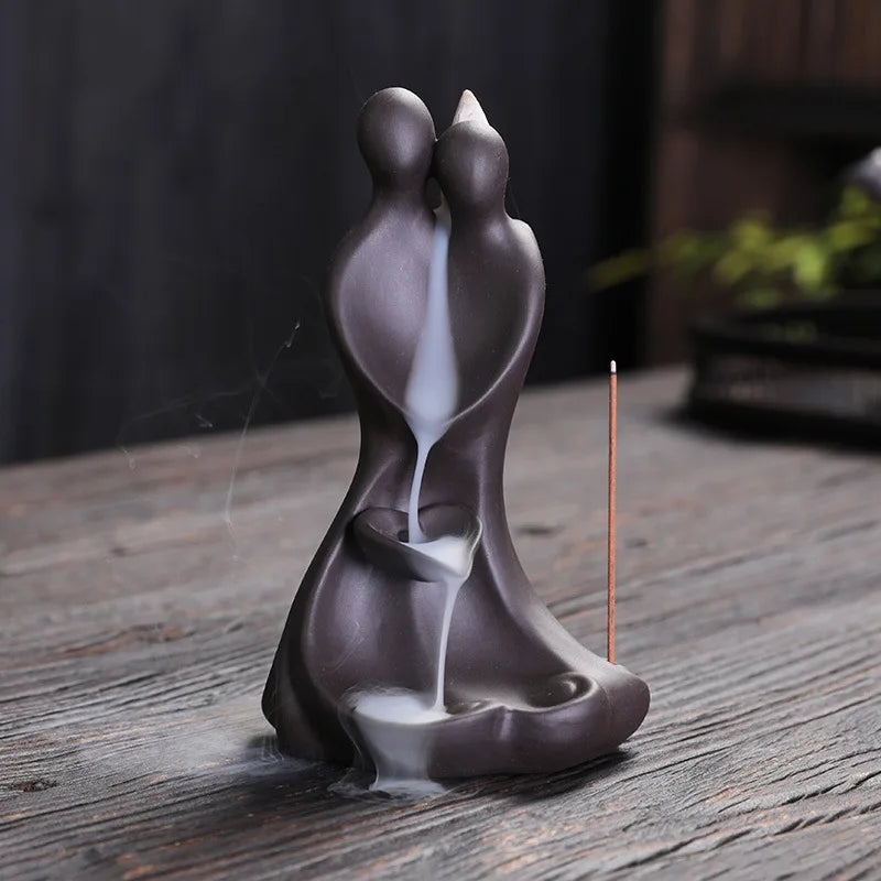 statue couple marron texture céramique moderne minimaliste incense burner sans électricité aromathérapie base encens