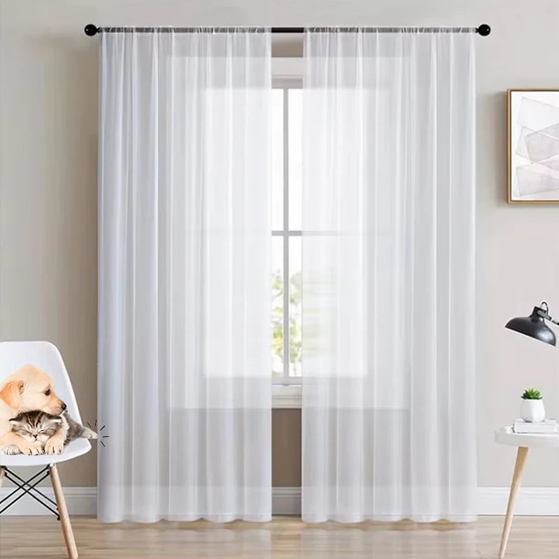 rideau blanc transparent moderne polyester anneaux fenêtre maison