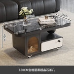 table basse moderne marbre noir tiroir roulette salon minimaliste italien