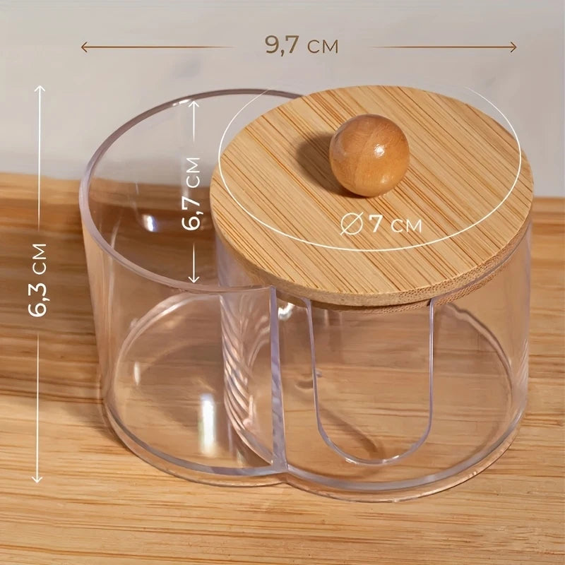 boîte transparente moderne coton tige serviettes toilette bois naturel rangement salle bain minimaliste
