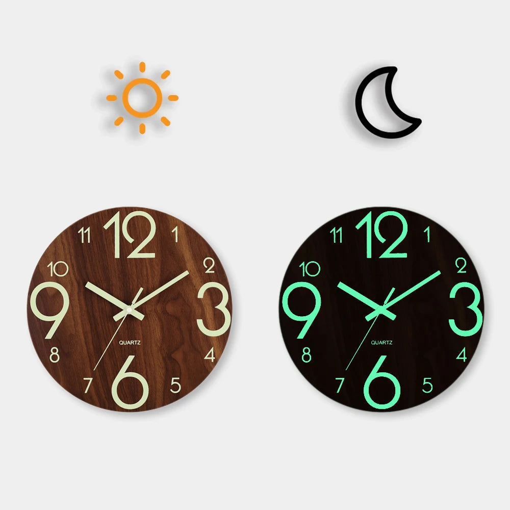 horloge murale bois lumineuse aiguille verte moderne 12 pouces minimaliste sans tic tac chambre