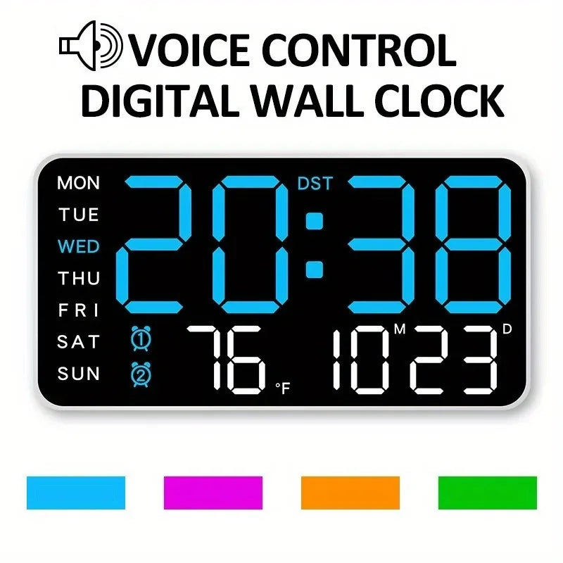 horloge murale numérique affichage led cadre noir chiffres couleur moderne date température minuterie chambre