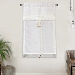 rideau blanc cassé semi transparent rustique dentelle franges tringle rideau chambre salon