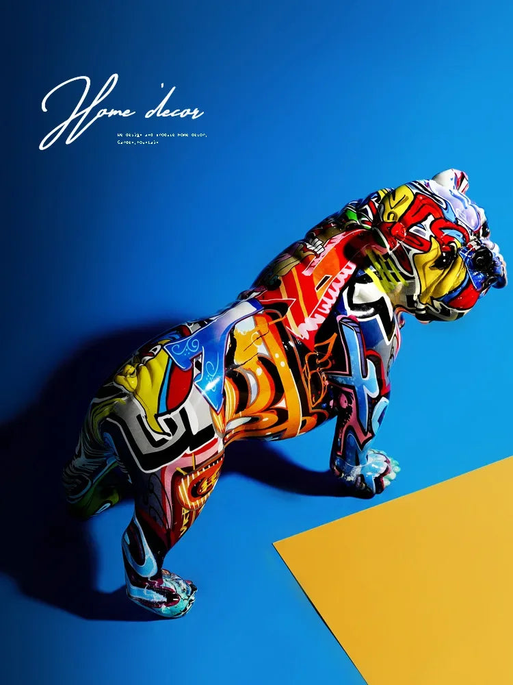 statues chiens graffiti multicolore moderne art urbain abstrait pop art résine chambre salon entrée