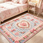 tapis rose romantique lolita rubans roses coeurs dentelle salon chambre 140x200cm polyester