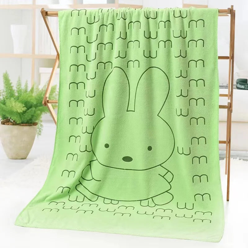 grande serviette bain microfibre enfant motif lapin doux absorbante séchage rapide coton