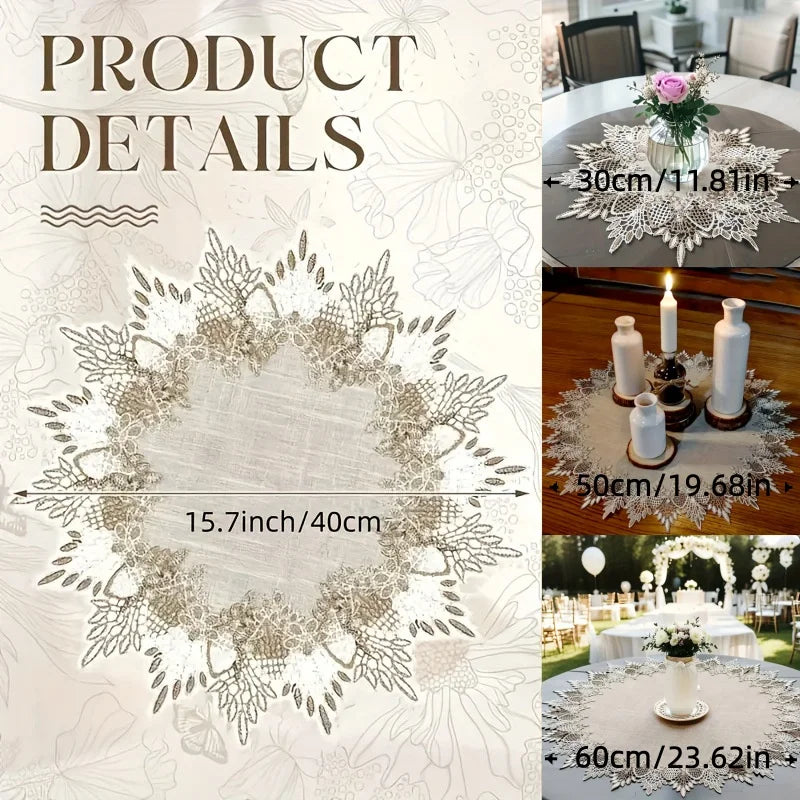 serviette table beige broderie fine feuilles stylisées classique romantique table manger mariage restaurant autumn