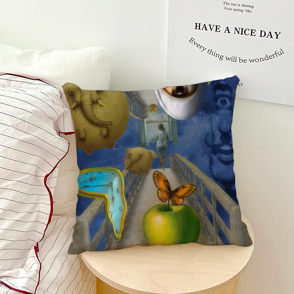 taie d'oreiller pop art salvador dali déformée motif contemporain coussin décoratif noir beige gris
