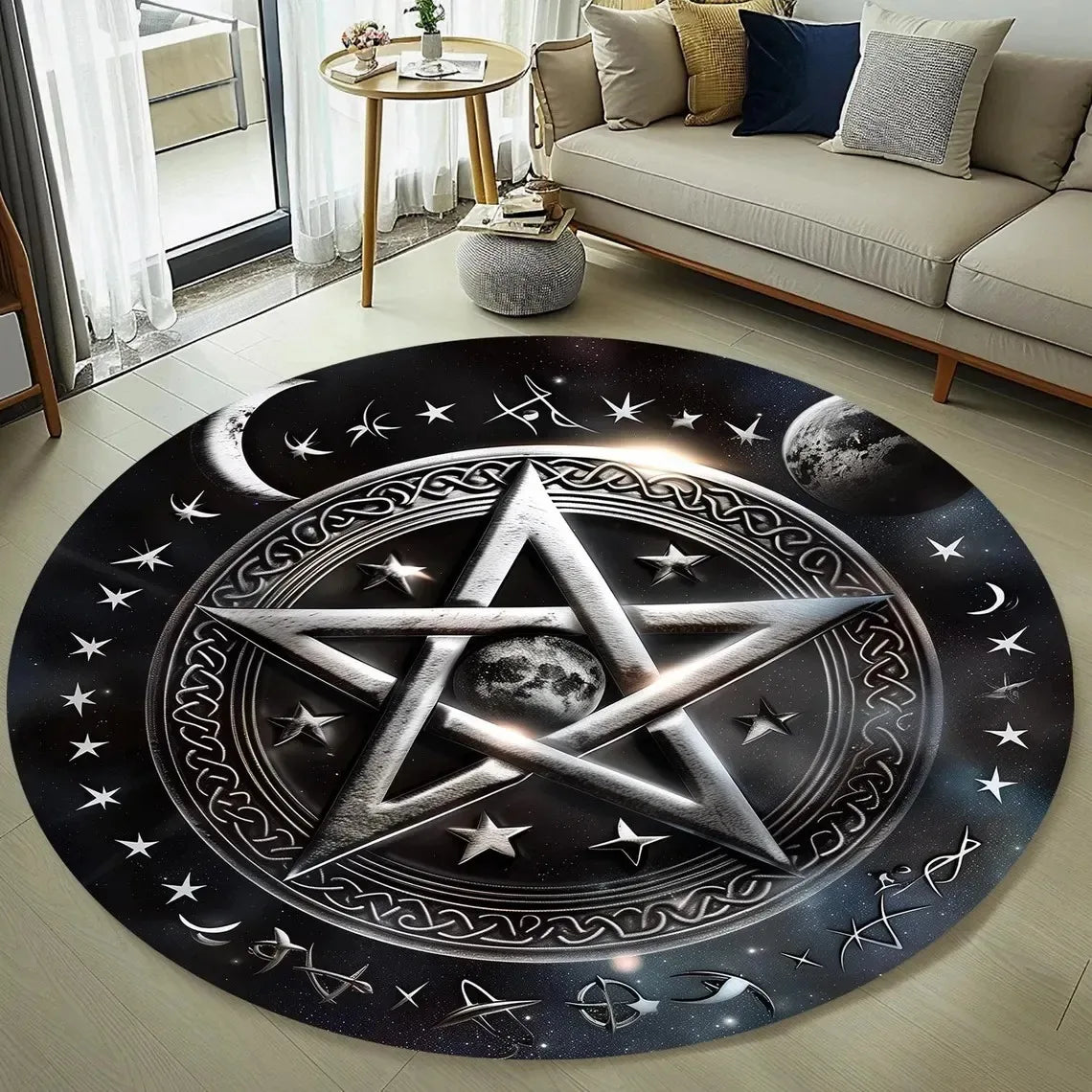 tapis rond moderne nébuleuse spirale galactique noir blanc gris cosmique floral chambre extérieur