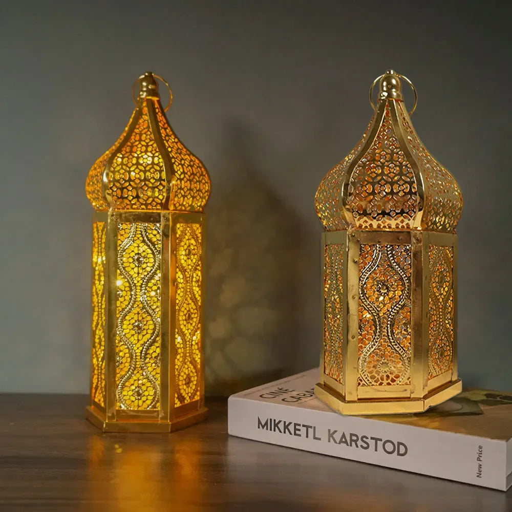 lanternes métal or ajourées marocain oriental décoration intérieur extérieur anneaux accrochage eïd festive