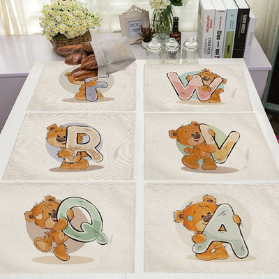 Set de table enfant ours alphabet coton lin