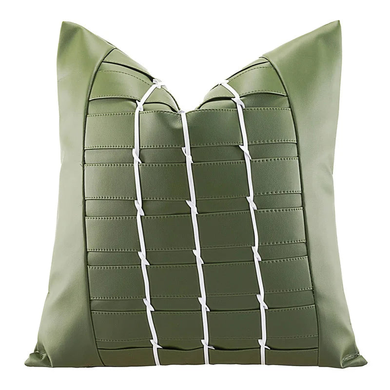 housse coussin vert olive motif géométrique contemporain polyester respectueux environnement coussin