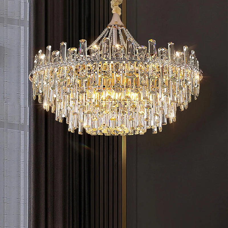 lustre pendentif cristal transparent feuilles dorées salon étude classique 2000 82000lm 90 260v