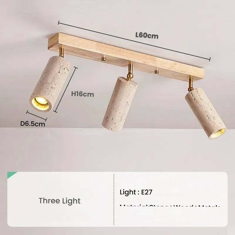 plafonnier moderne quatre lampes bois naturel finition minimaliste quatre ampoules E27