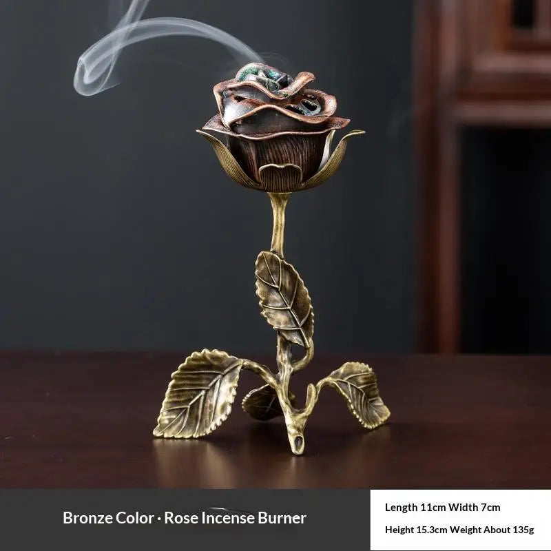 brûleur d'encens rose artisanal bronze rouge vert doré feng shui méditation yoga décoration maison