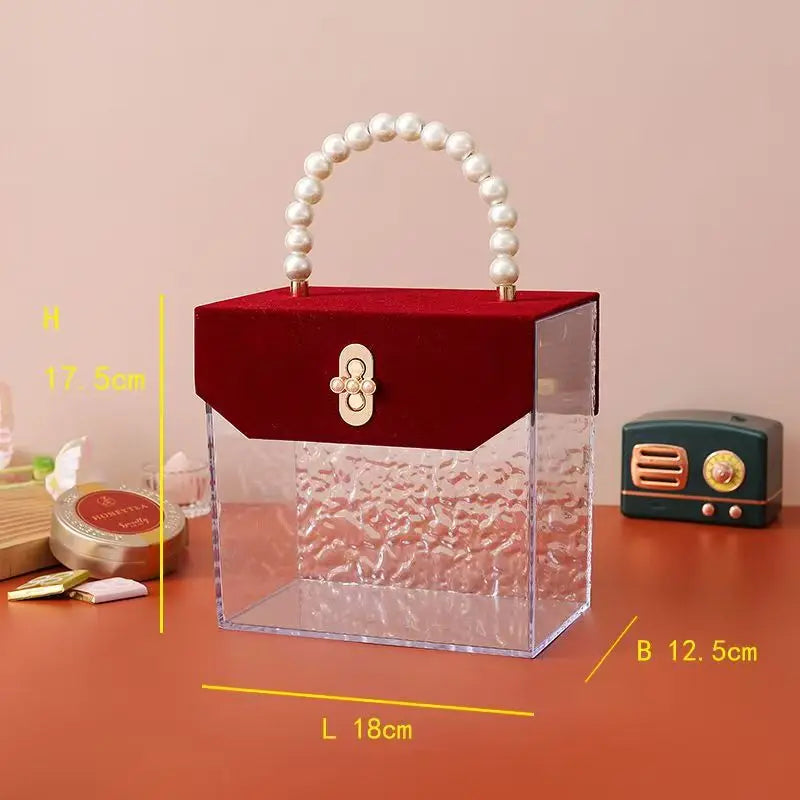 sac main transparent acrylique moderne géométrique blanc orange violet noir rouge vert chic poignée